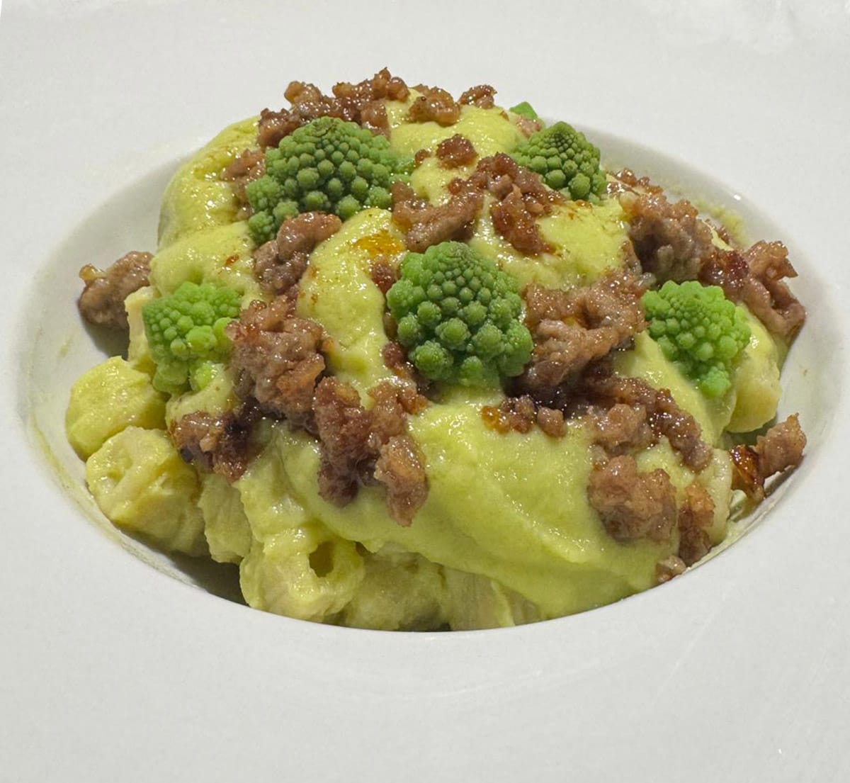Pasta with Romanesco & Crumbled Sausage